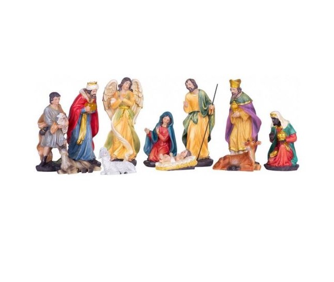 Decoratiune Craciun, polirasina, Nasterea lui Iisus, set 11 figurine,  12.7 cm, Magic Home 8091414