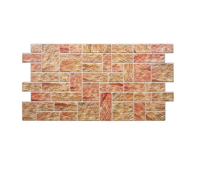 Panou decorativ, PVC, model piatra 3D, nuante maro rosiatic, 96x48.5 cm