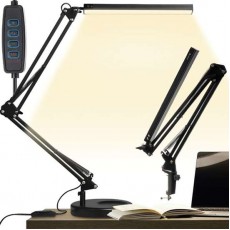 Lampa de birou 2 in 1, cu prindere masa, brat flexibil, 3 culori lumina, 10 niveluri, USB, negru, 3x37 cm, Izoxis