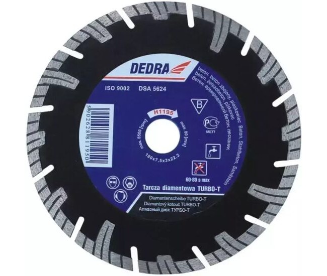 Disc diamantat segmentat pentru beton armat, 115mm, Dedra