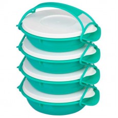 Caserola alimente, plastic, etansa, verde, 4 compartimente, 4x1 L, 22.4x20.5x29.5 cm, MagicHome