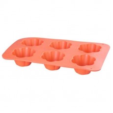 Forma coacere pentru briose, 6 forme, silicon, model flori, rosu, 28.6x17.2x3.5 cm, MagicHome