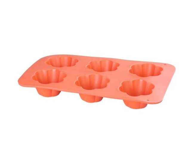 Forma coacere pentru briose, 6 forme, silicon, model flori, rosu, 28.6x17.2x3.5 cm, MagicHome