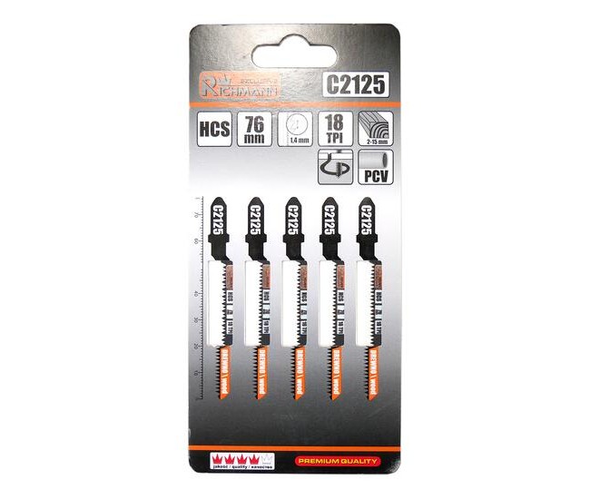 Panza, lama, fierastrau pendular, pentru lemn, HCS, prindere tip T, taiere curbata, 18 TPI, set 5 buc, 76 mm, Richmann