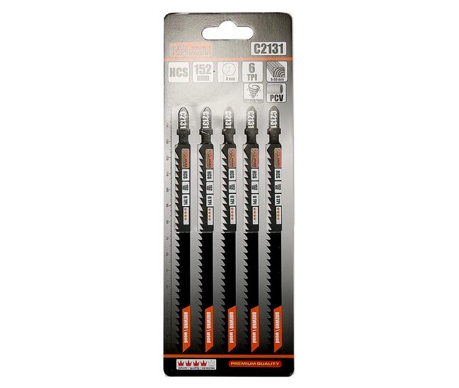 Panza, lama, fierastrau pendular, pentru lemn, HCS, prindere tip T, taiere rapida, 6 TPI, set 5 buc, 152 mm, Richmann