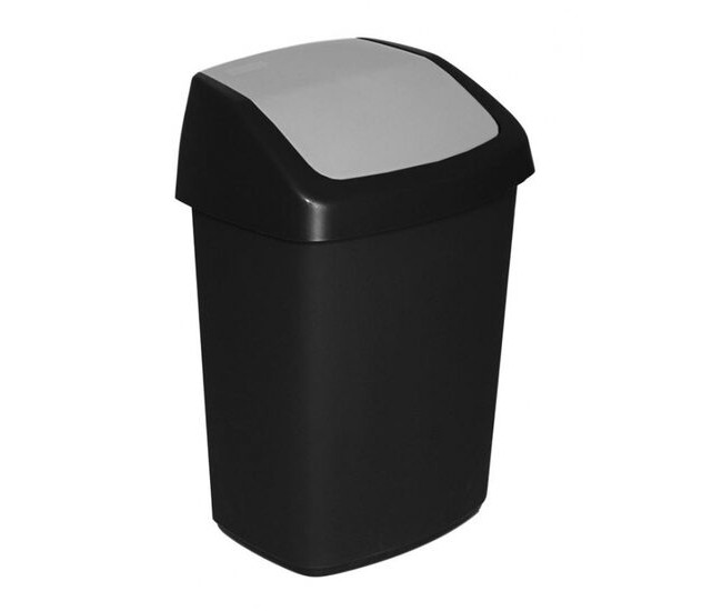 Cos de gunoi cu capac batant, Curver, plastic, negru, 25 L, 27.8x34.6x51.1 cm