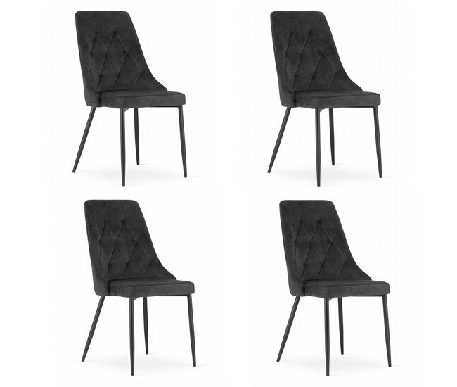 Set 4 scaune bucatarie/living, Artool, Imola, catifea, metal, negru, 48.5x61x93.5 cm