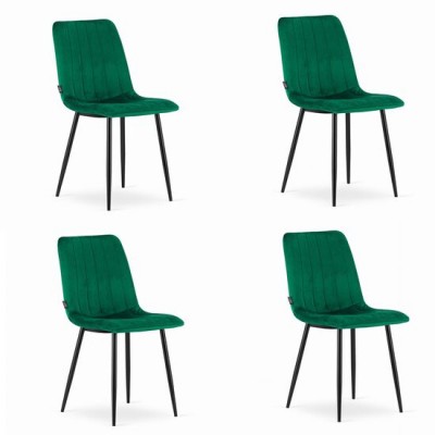 Set 4 scaune bucatarie/living, Artool, Lava, catifea, metal, verde si negru, 43x51x90 cm