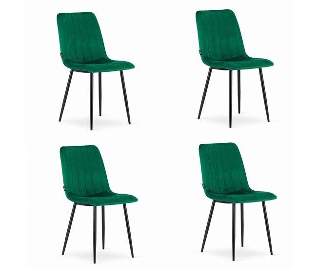 Set 4 scaune bucatarie/living, Artool, Lava, catifea, metal, verde si negru, 43x51x90 cm