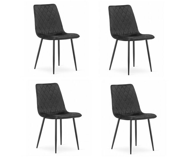 Set 4 scaune bucatarie/living, Artool, Turin, catifea, metal, negru, 44.5x53x88.5 cm