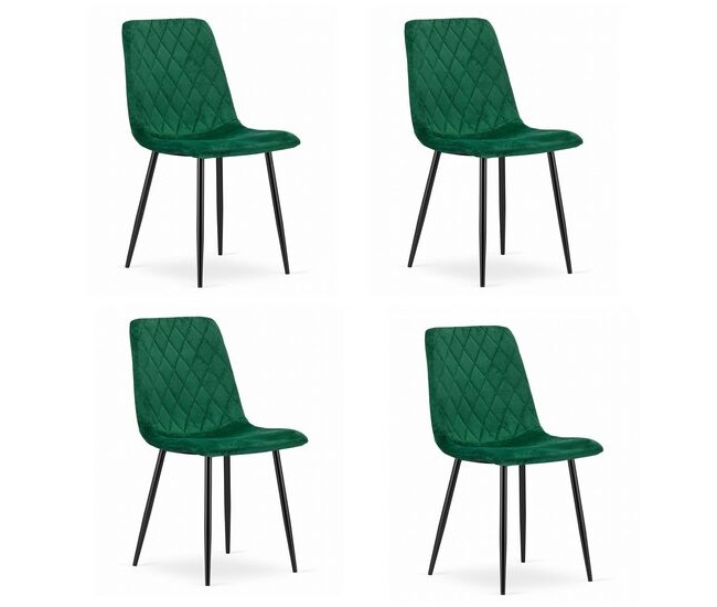 Set 4 scaune bucatarie/living, Artool, Turin, catifea, metal, verde si negru, 44.5x53x88.5 cm