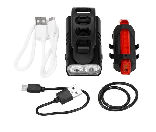 Set stop si far pentru bicicleta, Springos, LED, 6/4 moduri iluminare, aluminiu si plastic, incarcare USB, 6.5x3.5x2.5 cm