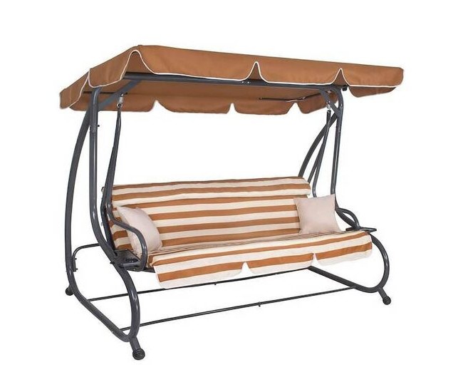 Balansoar gradina, Springos, 4 locuri, maro, crem, 230x130x162 cm, functie pat, max 300 kg