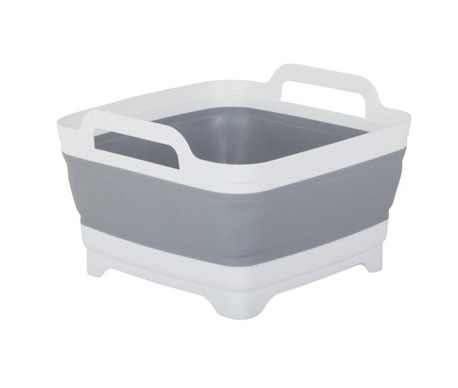 Uscator, scurgator, cutie/caserola alimente pentru camping, Verk Group, silicon, pliabila, gri, 8 L, 29x31x20 cm