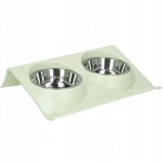 Castron, bol pentru caine, pisica, dublu, Verk Group, cu suport, inox si plastic, diferite culori, 29x19x7 cm