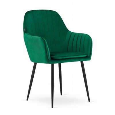 Scaun stil fotoliu bucatarie/living, Artool, Lugo, catifea, metal, verde si negru, 57.5x56.5x86.5 cm