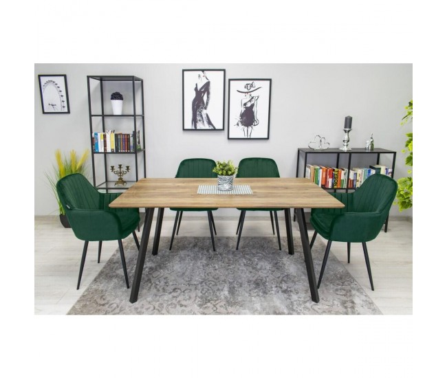 Set 2 scaune bucatarie/living,  Artool, Lugo, catifea, metal, verde si negru, 57.5x56.5x86.5 cm