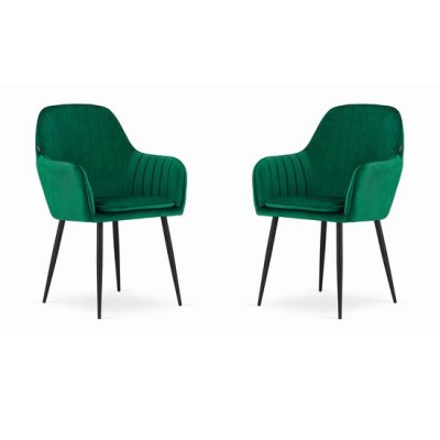 Set 2 scaune bucatarie/living,  Artool, Lugo, catifea, metal, verde si negru, 57.5x56.5x86.5 cm