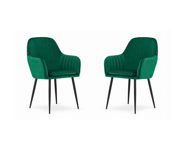 Set 2 scaune bucatarie/living,  Artool, Lugo, catifea, metal, verde si negru, 57.5x56.5x86.5 cm