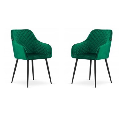 Set 2 scaune bucatarie/living,  Artool, Nugat, catifea, metal, verde si negru, 58x54.5x91 cm