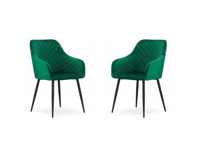 Set 2 scaune bucatarie/living,  Artool, Nugat, catifea, metal, verde si negru, 58x54.5x91 cm