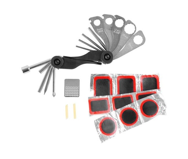 Kit pentru reparatii pana bicicleta, Strend Pro, cu petice, chei, 28 piese