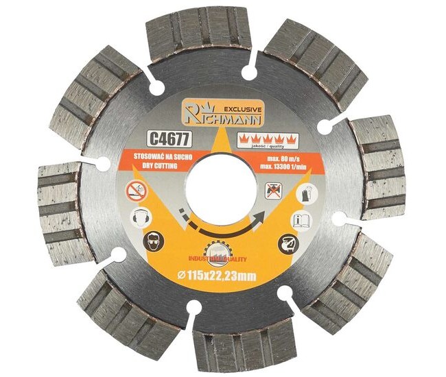 Disc diamantat segmentat, beton, caramida, taiere uscata, 115 mm/22.23 mm, Richmann Exclusive