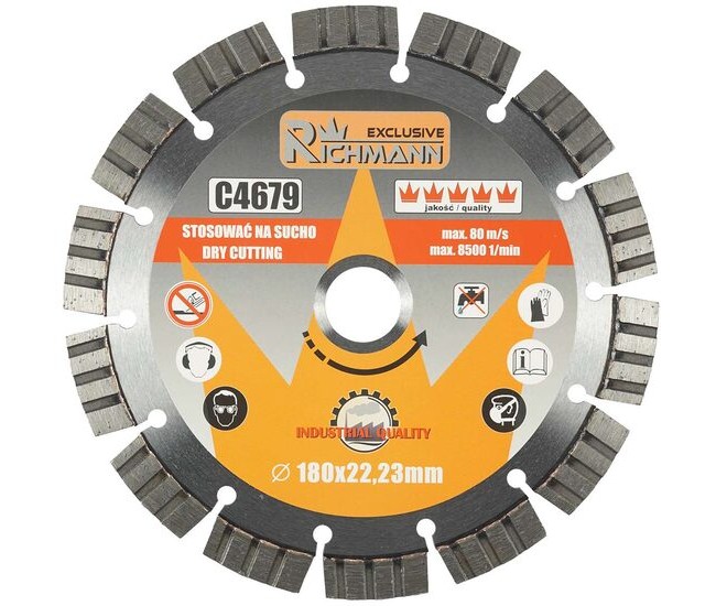 Disc diamantat segmentat, beton, taiere uscata, 180 mm/22.23 mm, Richmann Exclusive