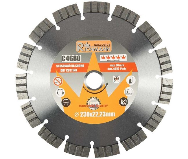 Disc diamantat segmentat, beton, taiere uscata, 230 mm/22.23 mm, Richmann Exclusive