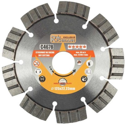 Disc diamantat segmentat, beton, taiere uscata, 125 mm/22.23 mm, Richmann Exclusive