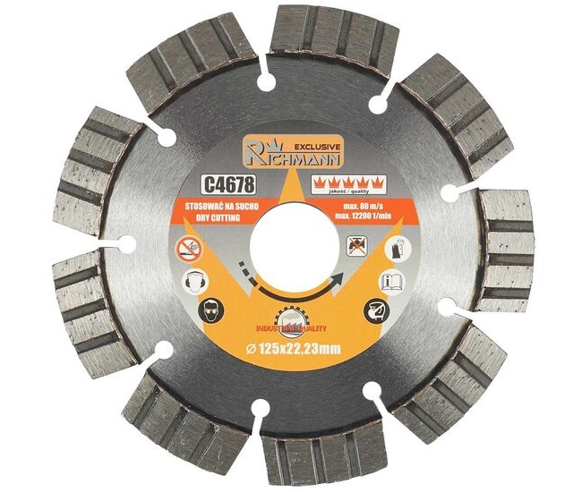 Disc diamantat segmentat, beton, taiere uscata, 125 mm/22.23 mm, Richmann Exclusive