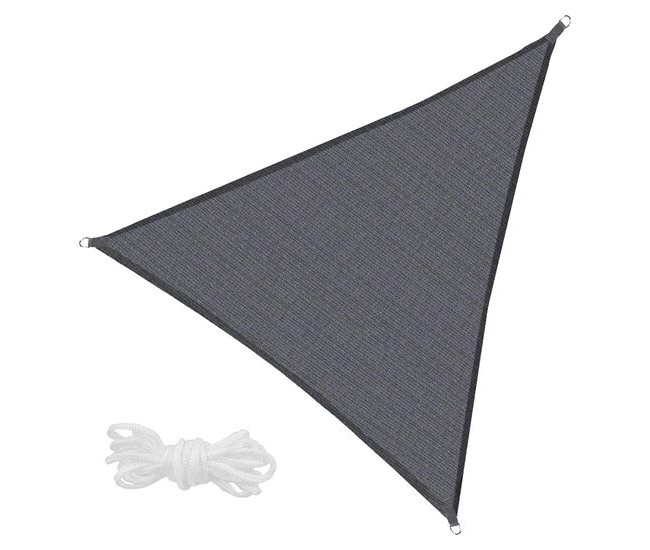 Copertina parasolar, Springos, triunghiulara, cu sfori pentru montare, inele metalice, gri inchis, 4x4x4 m