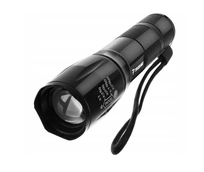 Lanterna aluminiu, cu acumulator, tactica, militara, Trizand, LED CREE XPE, UV si ZOOM, reglabila, 300 m, 3x13-14 cm