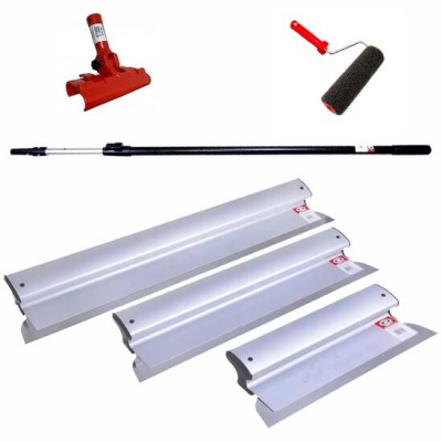 Set 3 gletiere profesionale, inox, 40, 60, 80 cm, suport, maner telescopic 1.2-2.2 m, rola gletuit, Ergoplane