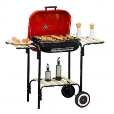 Gratar gradina cu carbuni, grill dreptunghiular, cu roti, capac, rafturi, 43 cm, 98x49x81 cm