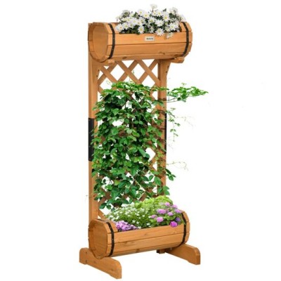 Jardiniera decorativa cu suport pentru plante cataratoare, lemn, 2 nivele, tip butoi, 45x35x112 cm