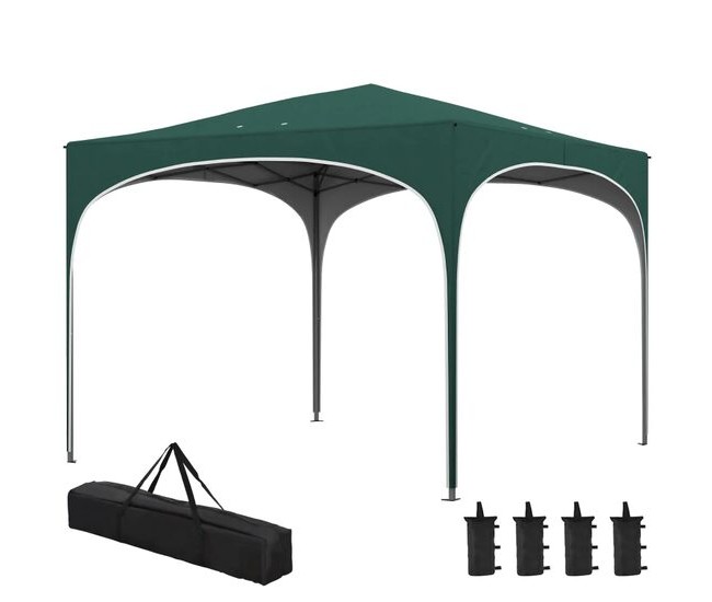 Pavilion pentru gradina/terasa, cadru metalic, material Oxford, cu tarusi, corzi ancorare, geanta, reglabil, verde, 2.95x2.95x2.55 m