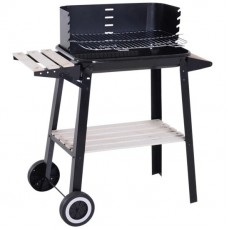 Gratar gradina cu carbuni, grill dreptunghiular, reglabil, cu roti, 87x43x83 cm