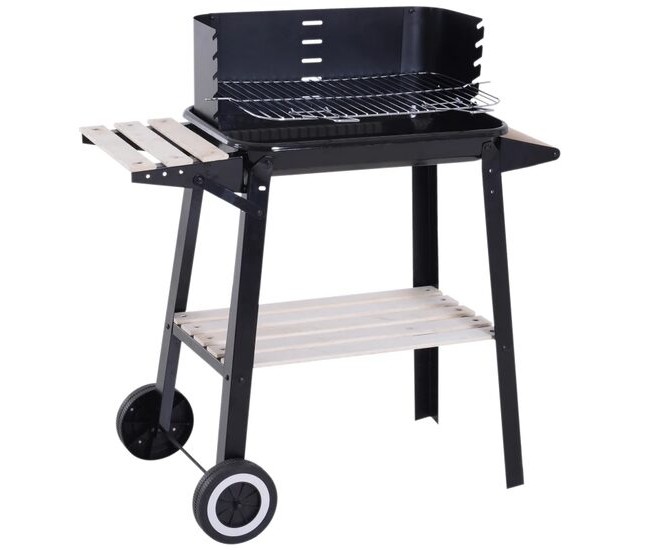 Gratar gradina cu carbuni, grill dreptunghiular, reglabil, cu roti, 87x43x83 cm