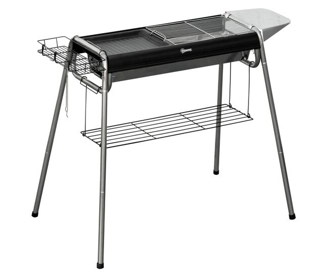 Gratar gradina/camping cu carbuni, portabil, grill dreptunghiular, cu rafturi, structura inox, 96x61x72 cm