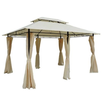 Pavilion/foisor pentru gradina/terasa, cadru metalic, cu perdele, crem, 4x3x2.65 m