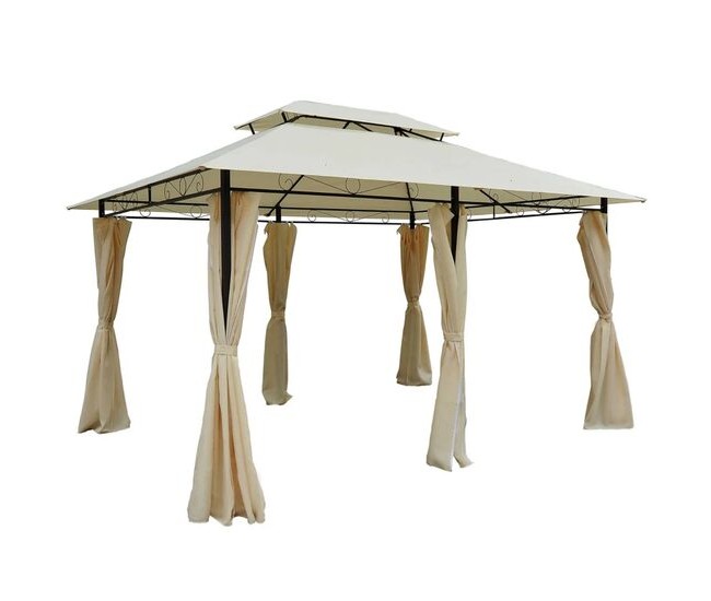 Pavilion/foisor pentru gradina/terasa, cadru metalic, cu perdele, crem, 4x3x2.65 m