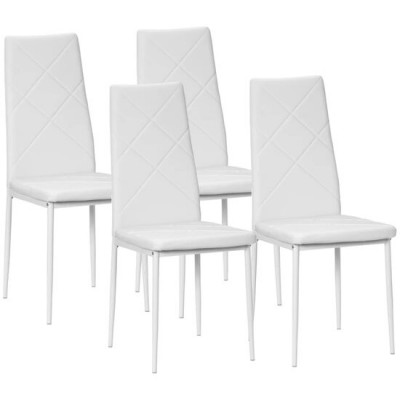 Set 4 scaune bucatarie/living, Tomlo, piele PVC, otel, alb, 41x50x97 cm