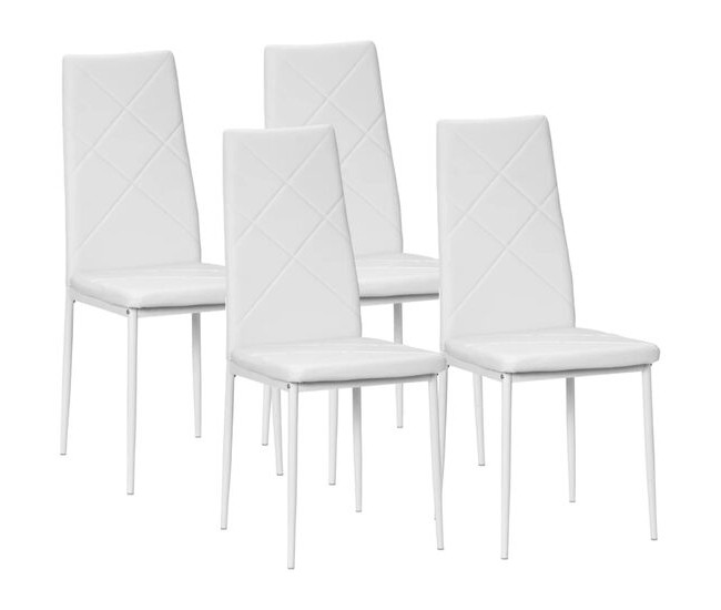 Set 4 scaune bucatarie/living, Tomlo, piele PVC, otel, alb, 41x50x97 cm