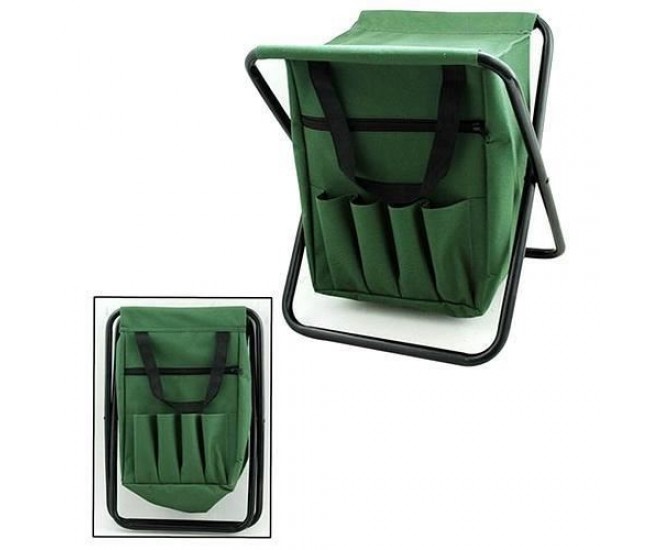 Scaun mini pliabil, gradina, camping, pescuit, cu geanta, verde, max 80 kg, 25x27x32 cm 