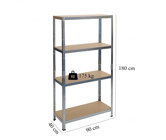 Raft depozitare, metalic, 4 polite, 175 kg, 90x40x180 cm