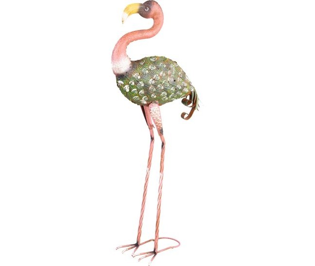 Decoratiune gradina, MagicHome, metalica, flamingo, verde si roz, 37x19x85 cm