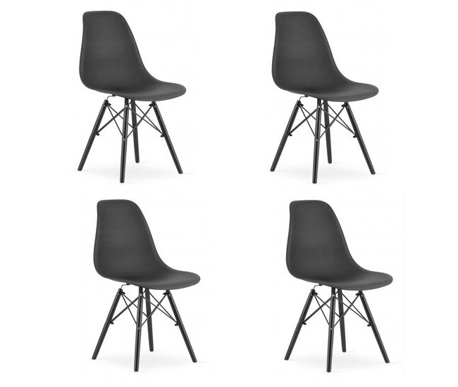 Set 4 scaune stil scandinav, Artool, Osaka, PP, lemn, negru, 46x54x81 cm