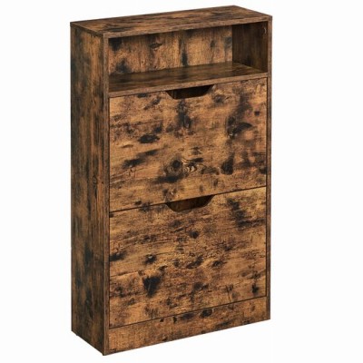 Dulap pentru depozitare incaltaminte, pantofar, Artool, pal, maro rustic, 2 sertare, 1 raft, 60x24x102 cm