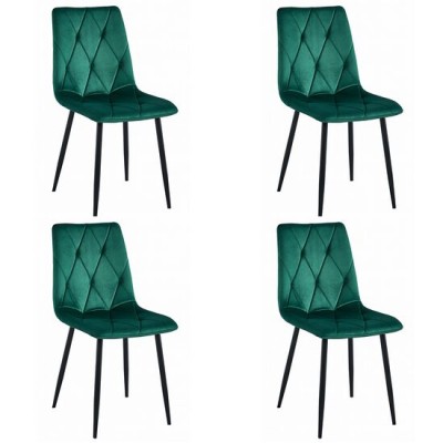 Set 4 scaune bucatarie/living,  Artool, Libra, catifea, metal, verde si negru, 44x40x88.5 cm